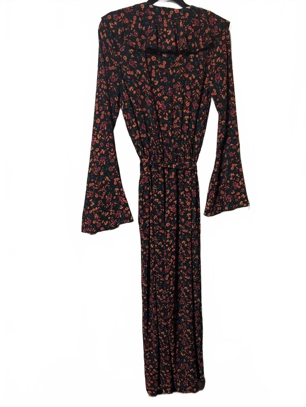 Band of Gypsies Black Floral Long Sleeve Jumpsuit Ruffle - Picture 6 of 6